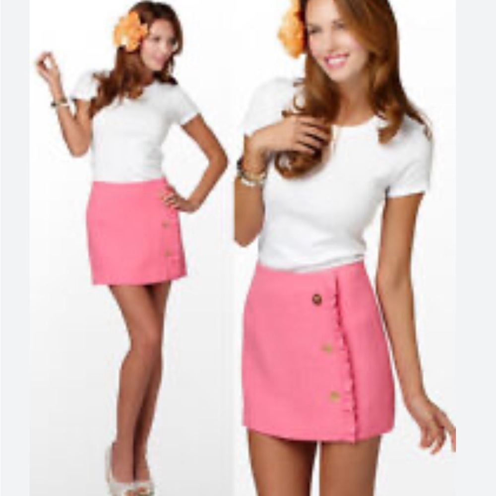 Lilly Pulitzer Skirt Women’s Pink Hayes Skirt Twill Linen Blend Ruffles